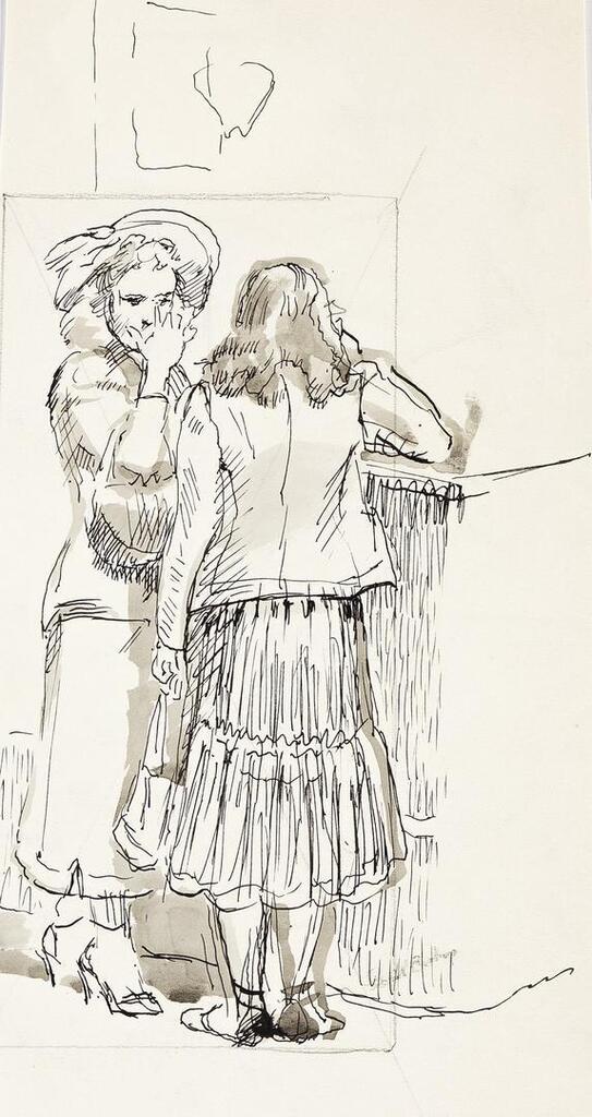 Two Girls Standing at a Counter; Studies of Girls at a Soda Fountain; Studies of People at a Counter