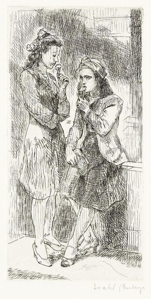 Ice Cream Cones No. 2; Seated Woman with Hat; Fourteenth Street Oriental; Two Girls Outdoors (Helping with the Veil)