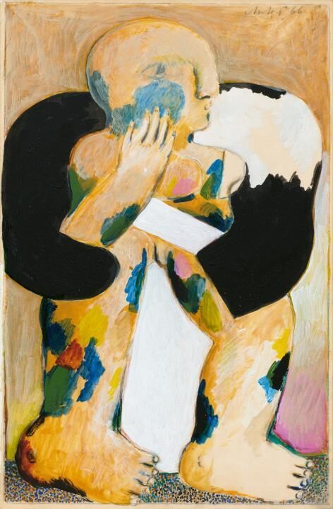 Untitled (Weibliche buntgefleckte Figur mit schwarzer Boa)