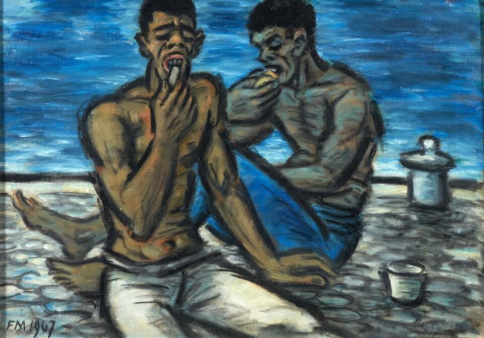 Deux dockers mangeant