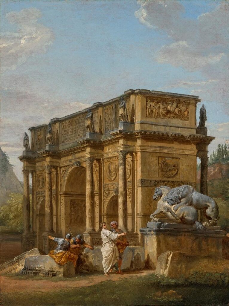 A Capriccio with the Arch of Constantine and the Capitoline Lion Group
