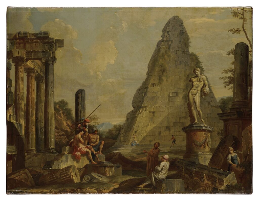 Capriccio with the Pyramid of Gaius Cestius, Classical Ruins, and Seated Figures