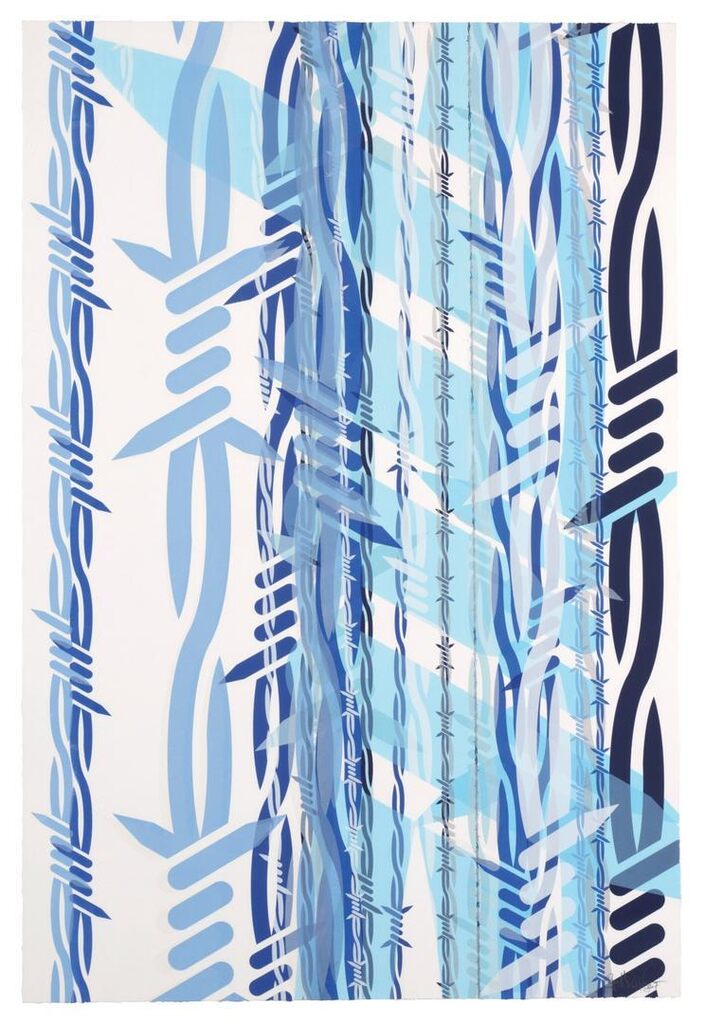 Untitled (Blue Barbed Wire on White 5)