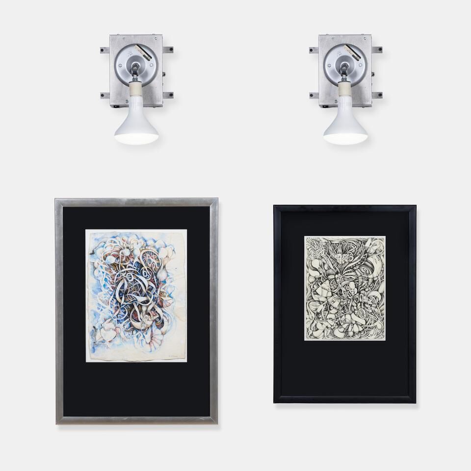 Group of two drawings, each installed with electronic variable dimmer light