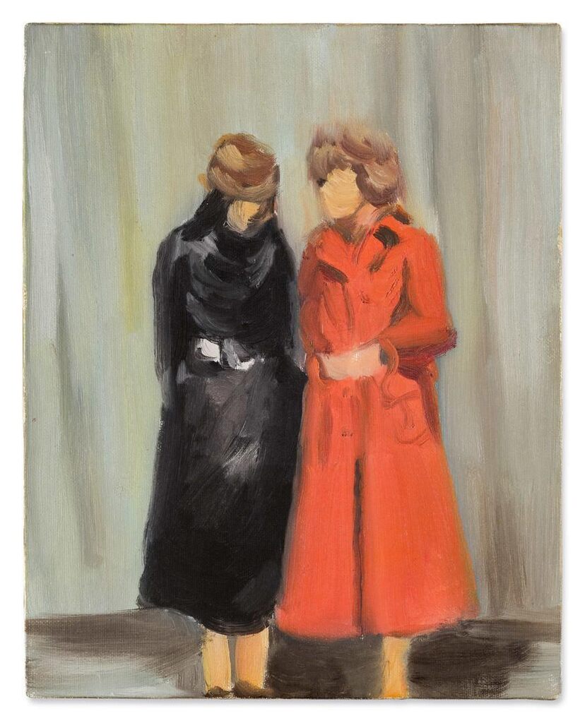 A Girl in an Orange Coat and a Girl in a Black Coat