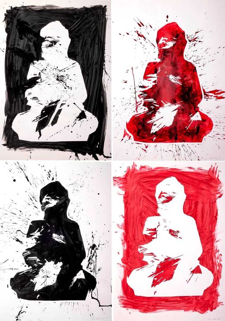Positive Red Buddha, Negative Red Buddha; Positive Black Buddha, Negative Black Buddha