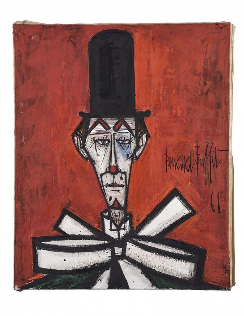 Bernard Buffet, Clown with top hat red background