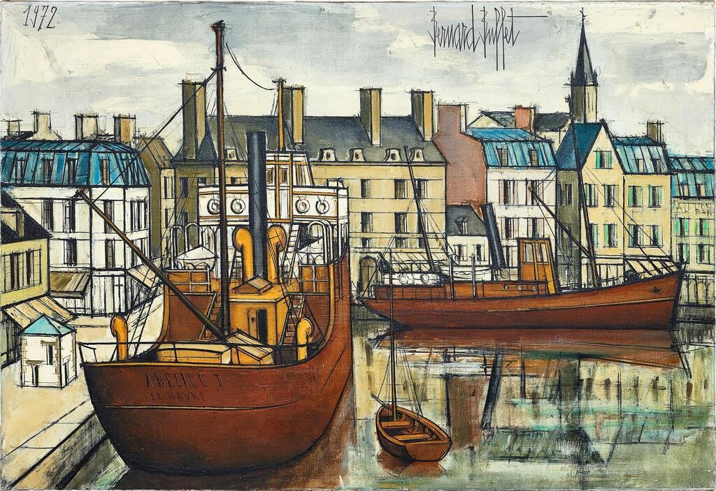 Bernard Buffet, Paimpol, remorqueurs dans le bassin  潘波勒，港口拖船