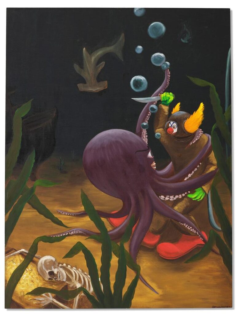Deep Sea Diver Clown Struggling with Octopus