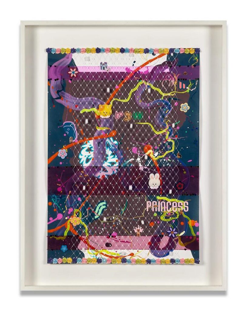 Untitled (purple ribbons and white netting)