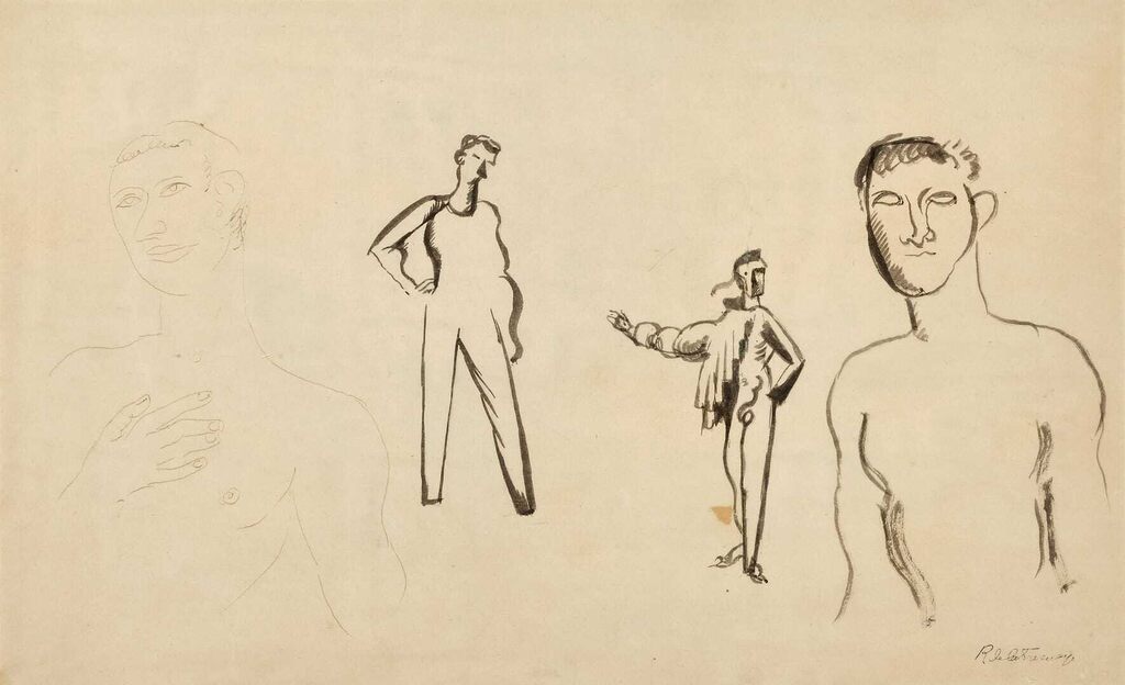 Study of Two Torsos and Two Full-Length Men