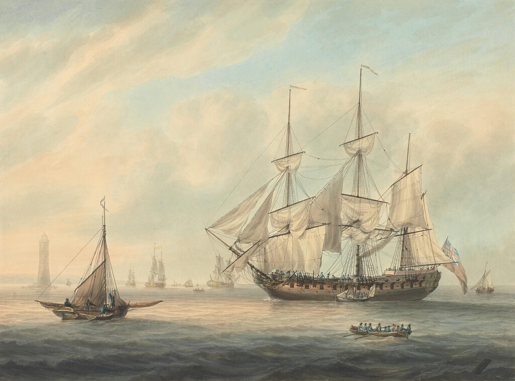 An East Indiaman off the Eddystone Lighthouse
