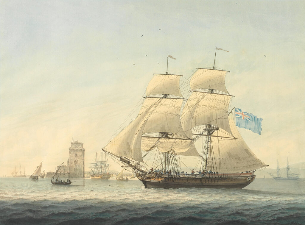 A brig off Belem Castle, Lisbon