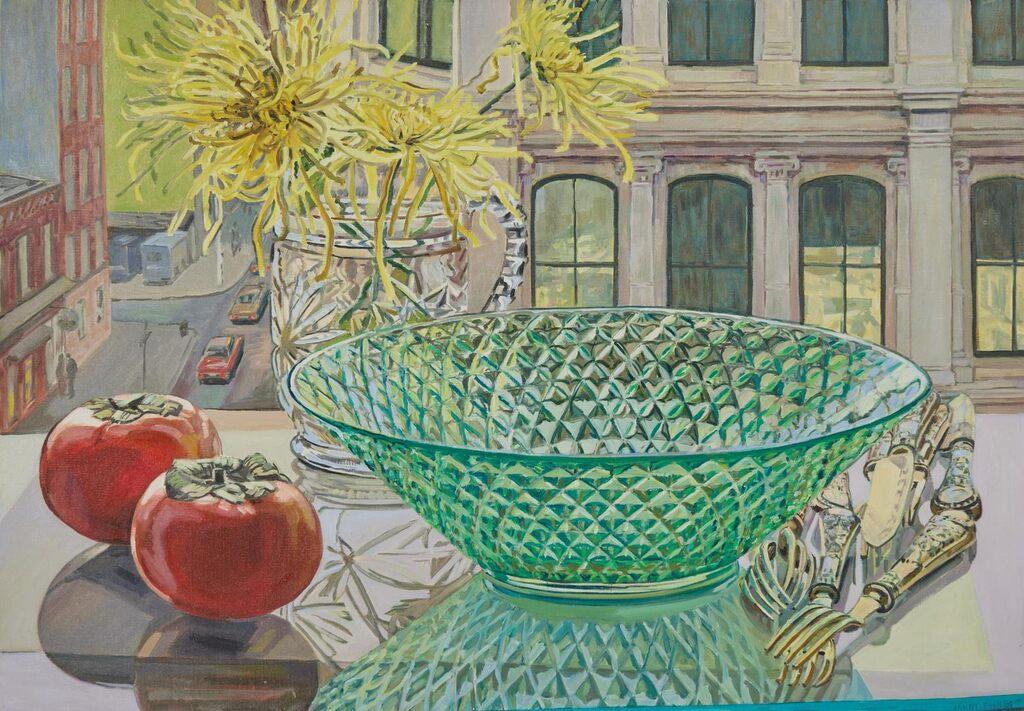 Green Bowl and Persimmons