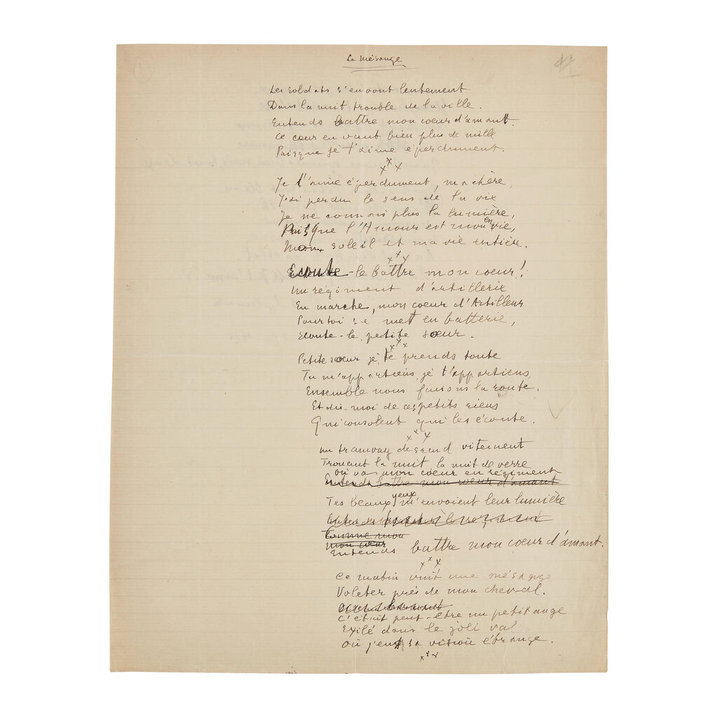 LA MÉSANGE [ENTENDS BATTRE MON CŒUR D'AMANT] [POÈME A LOU]. POÈME AUTOGRAPHE SIGNÉ. 2 février
