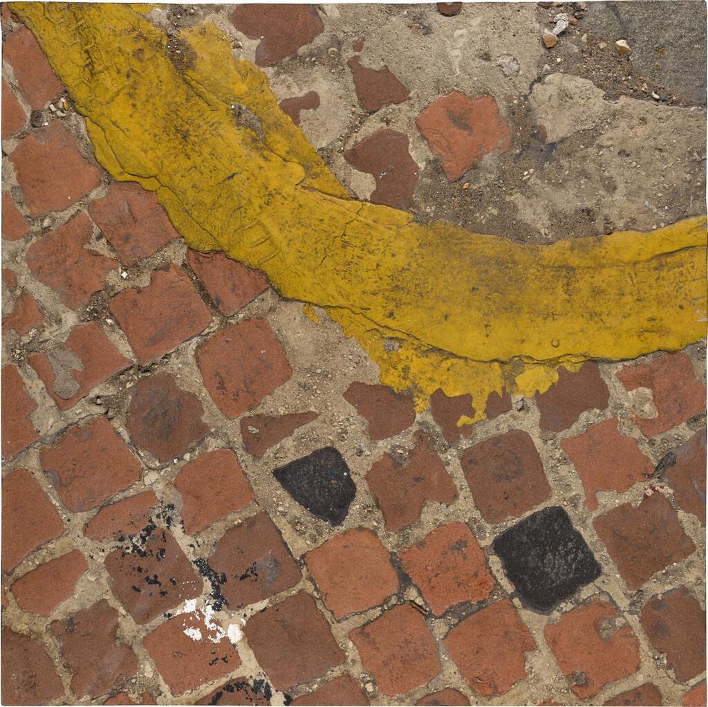 Cobbles Study with Yellow Line, Concrete and Paint Traces