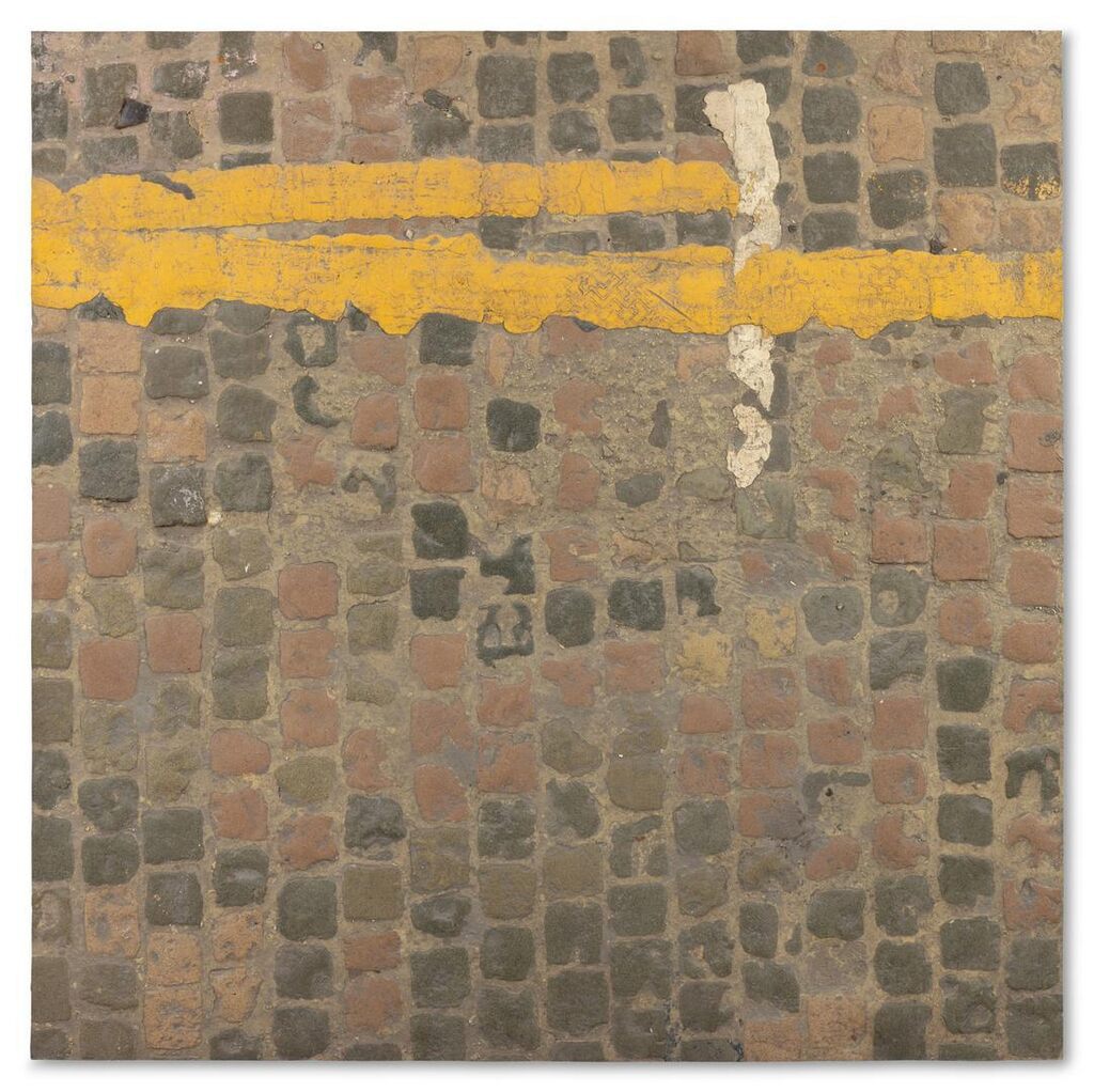 Cobbles Study with Yellow and White Parking Lines