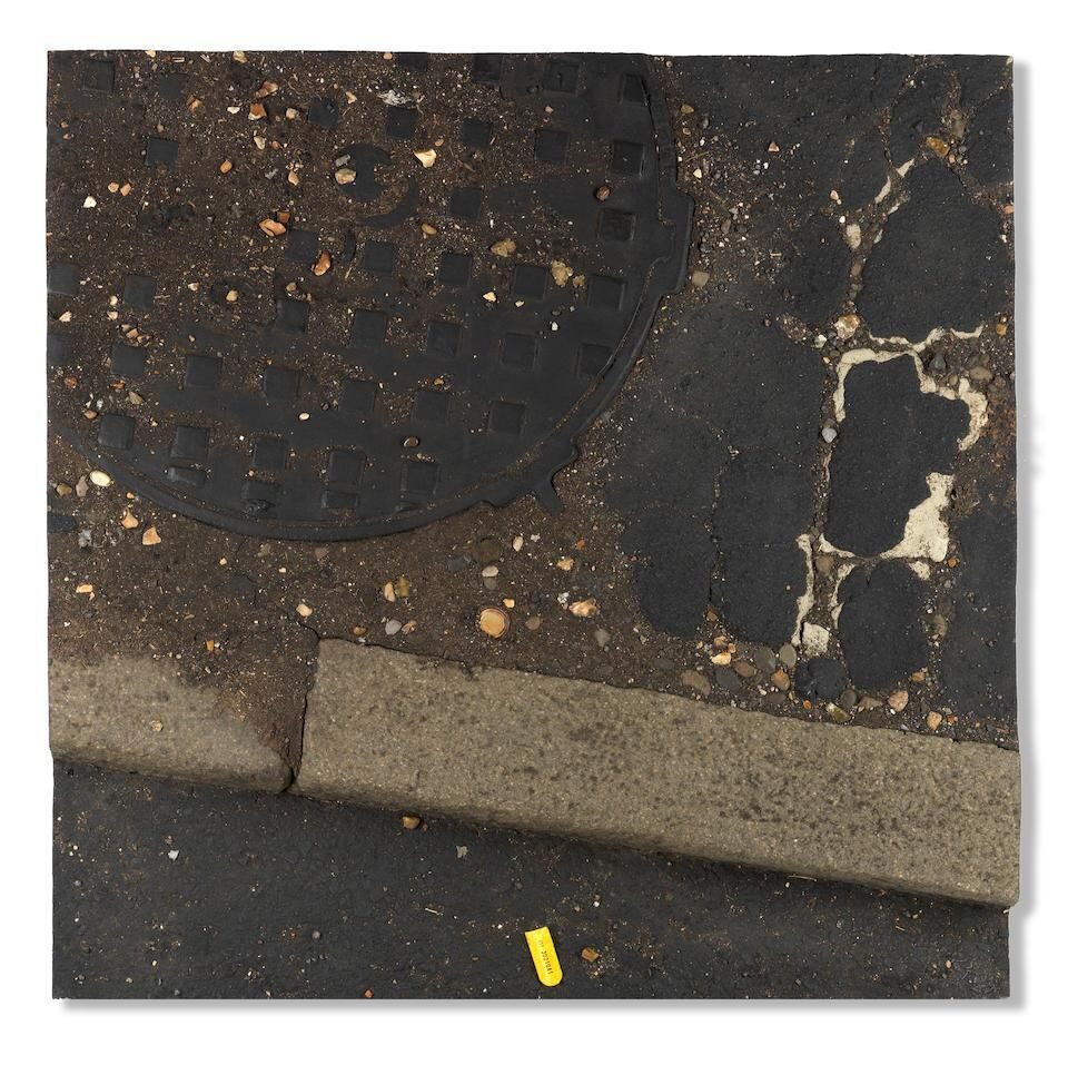 Kerb Study with Worn Tarmac, Manhole Cover and Coin