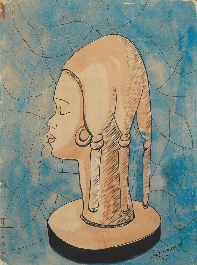 Study of a carved female head