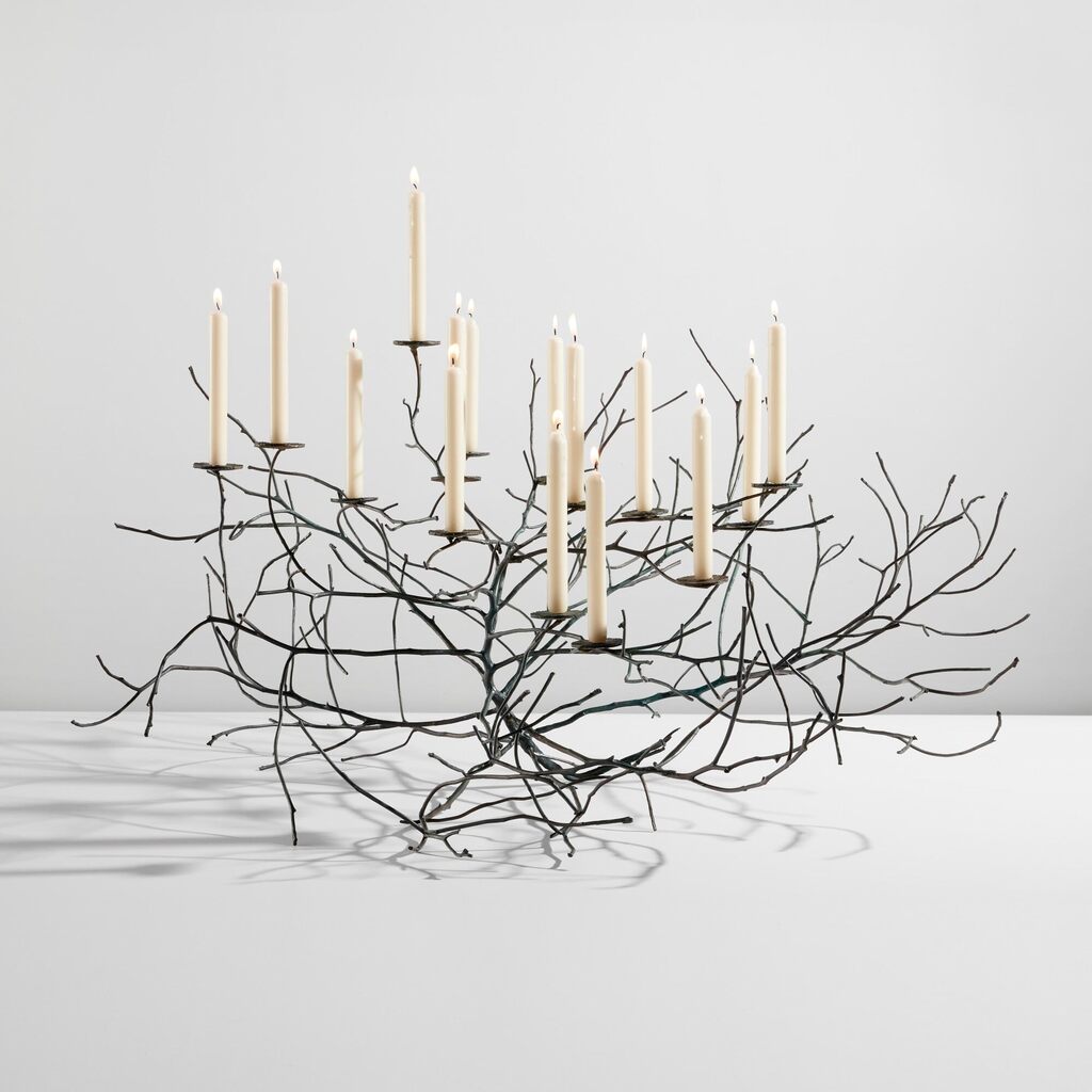Unique "Burning Bush" candelabrum with snuffer
