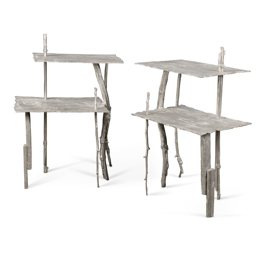 PAIR OF 'BOY SCOUT' TWO-TIER MIRRORING TABLES