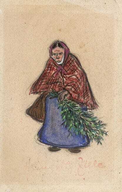”Alte Frau mit Tannenzweigen”