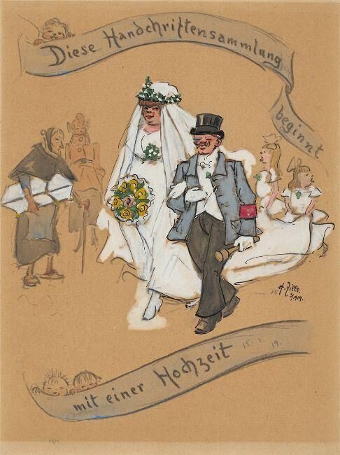 Cover for a wedding newspaper (Diese Handschriftensammlung beginnt mit einer Hochzeit)