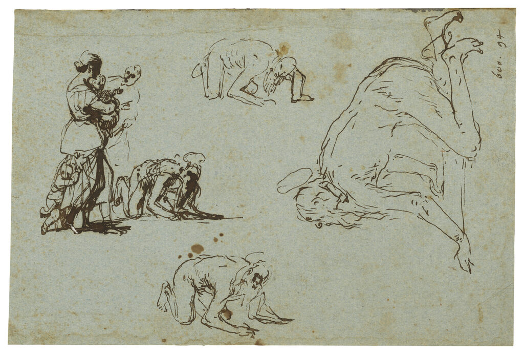 Un ermite pénitent (Saint Jean Chrysostome ?) et groupe de figures (recto) ; Moine portant un enfant (verso)