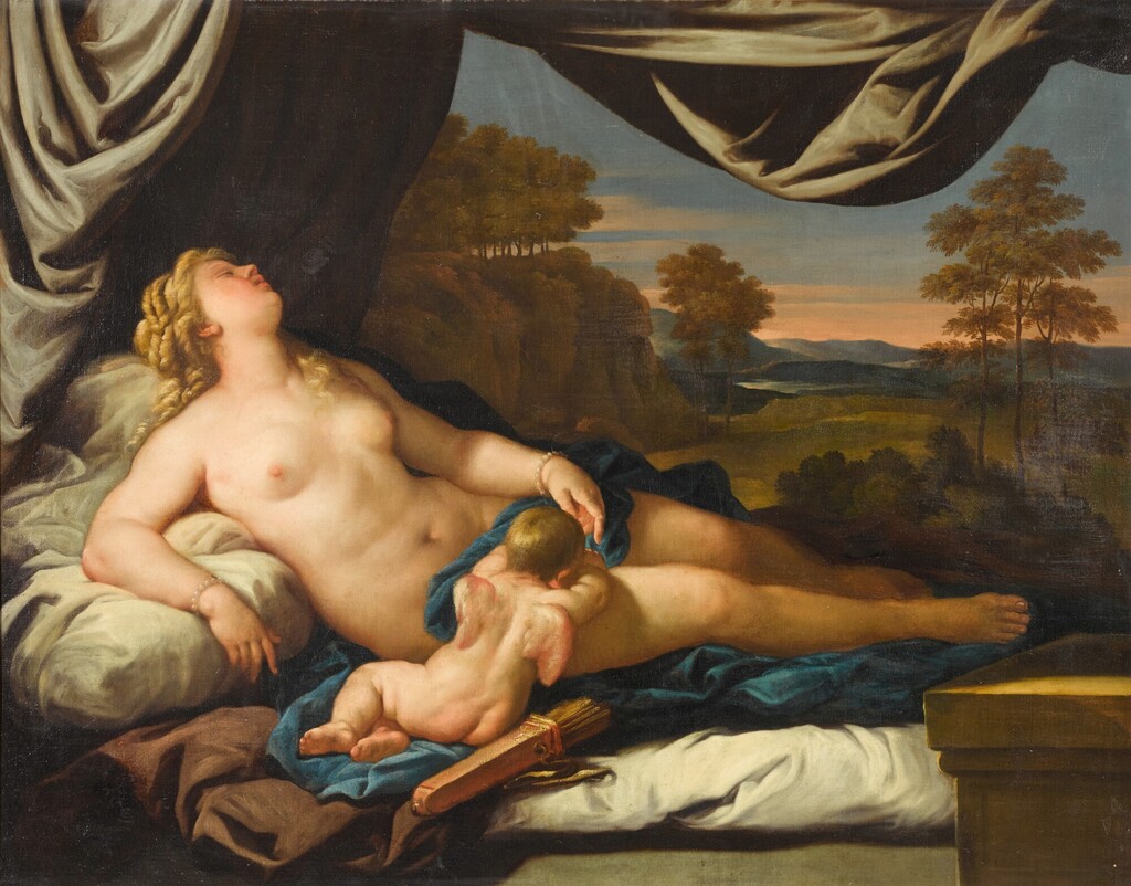 Venus and Cupid, a landscape beyond  《維納斯與邱比特，身後為遠方風景》