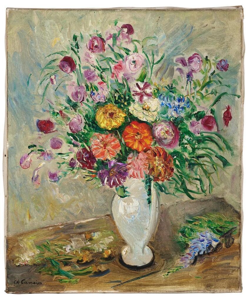 Bouquet of flowers in a white pitcher