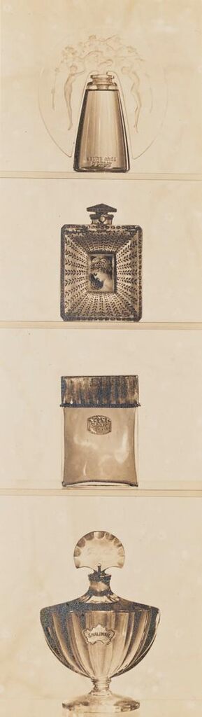 Four perfume bottles, advertising