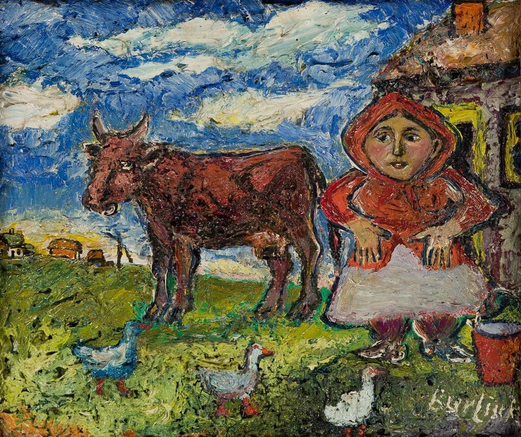 Farm Scene with a Woman and Cow
