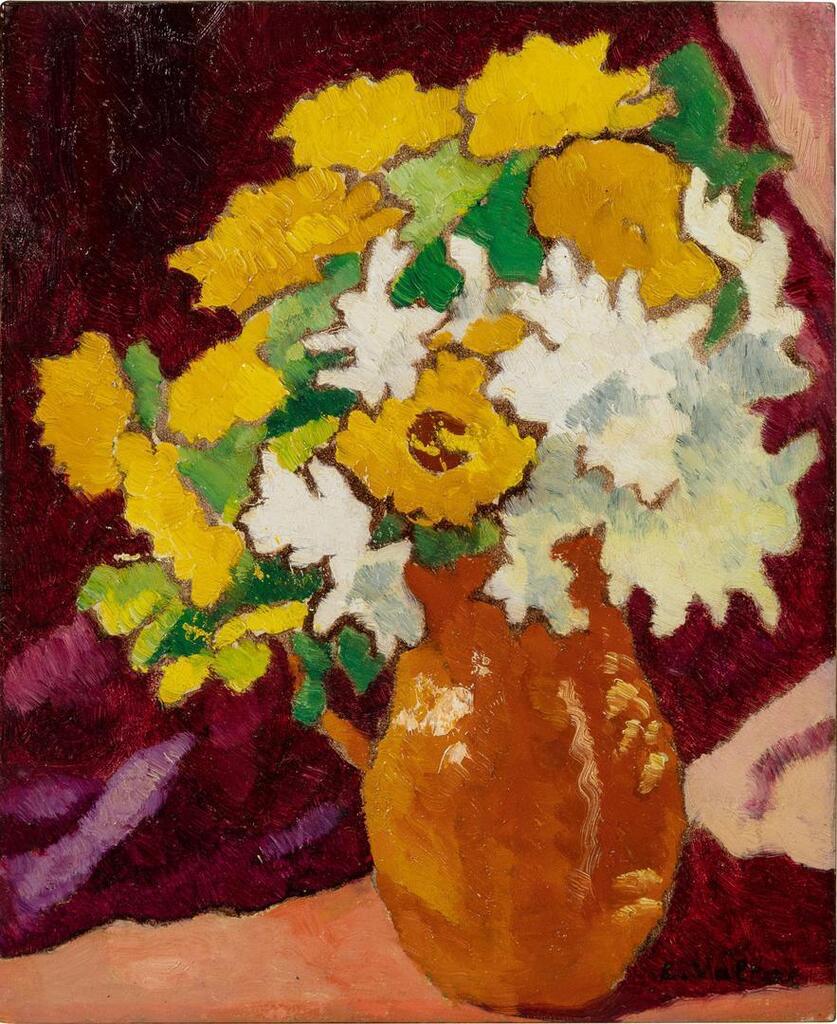 Narcisses et soucis au vase brun