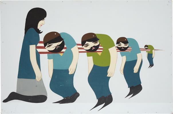 Untitled (lady with spike thru 4 men)