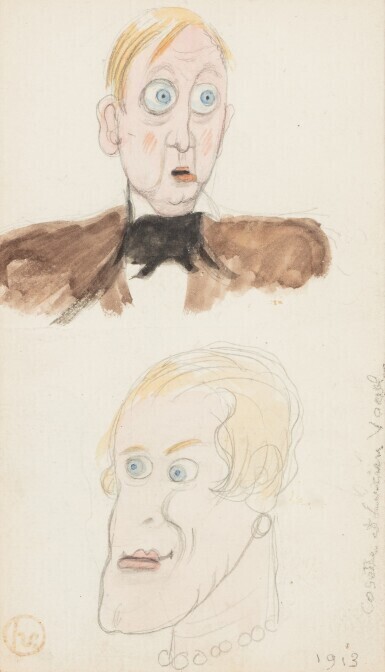 Caricature of Cosette and Lucien Vogel | Georges Lepape, Karikatur von Cosette und Lucien Vogel, Bleistift und Aquarell