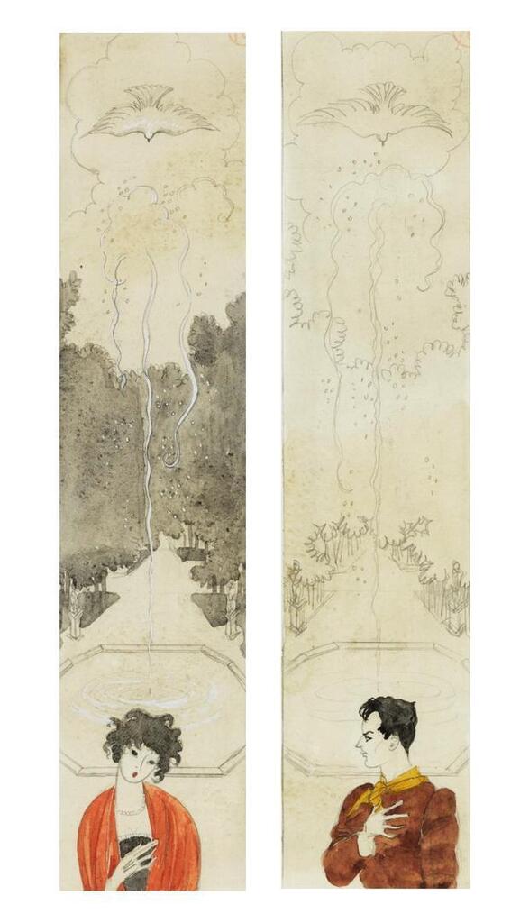 Two drawings: (i) Portrait d'homme dans un parc (ii) Portrait de femme dans un parc Deux dessins: (i) Portrait d'homme dans un parc (ii) Portrait de femme dans un parc