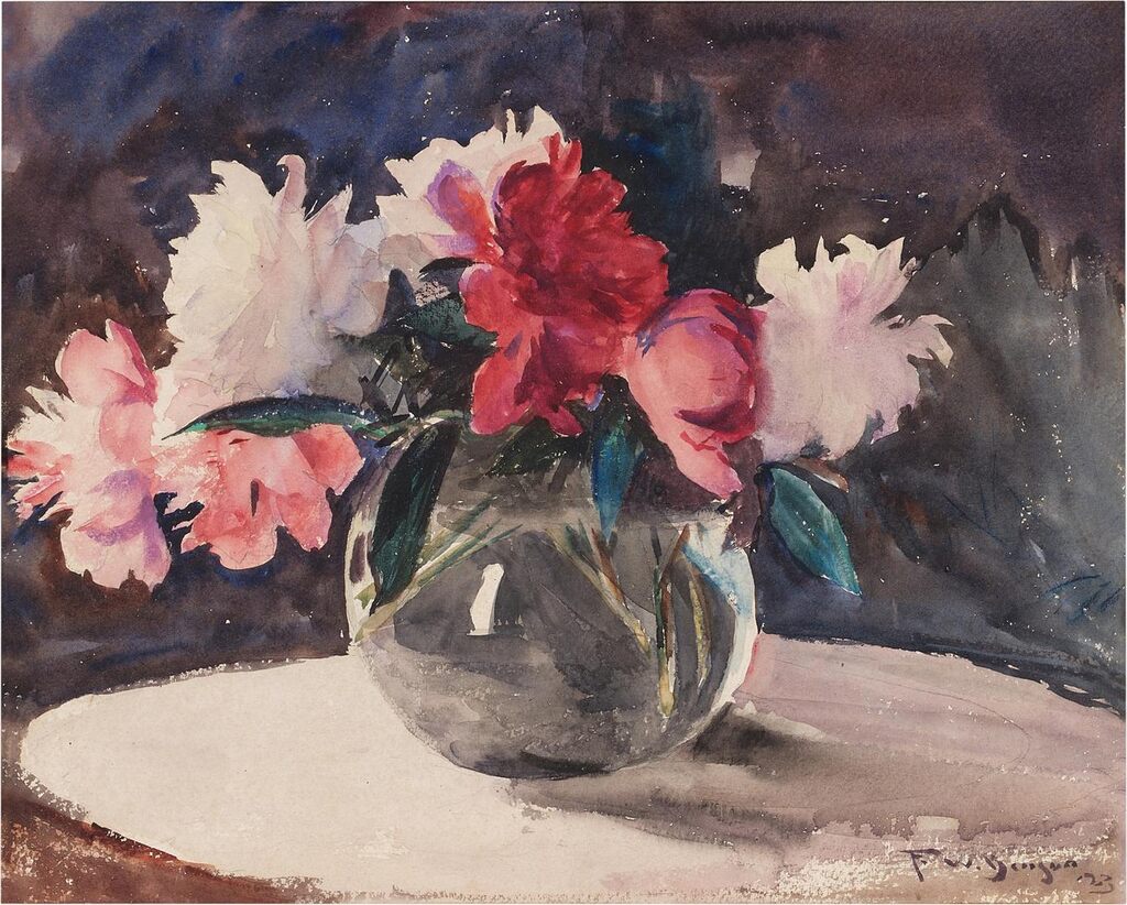 Red and White Peonies