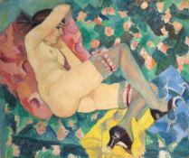 ”Reclining nude with stockings and shoes”