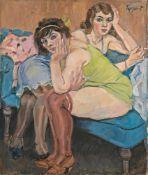 ”Two girls on a blue sofa”