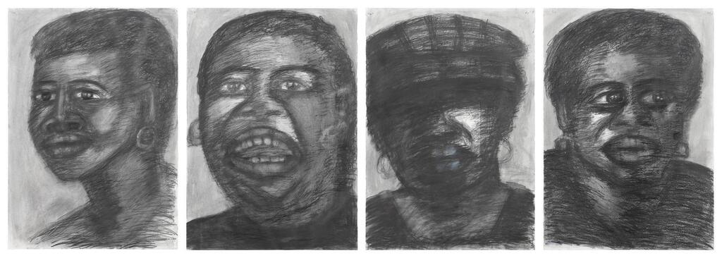 Untitled (woman looking left); Untitled (man looking up); Untitled (woman with hat); Untitled (woman looking right)