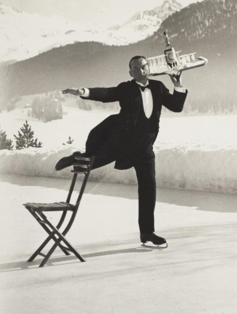 René Breguet Serves Cocktails at the Grand Hotel Ice Rink, St. Moritz, 1932