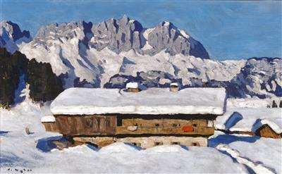 Alfons Walde, Wilder Kaiser with Farmhouse in the Winter