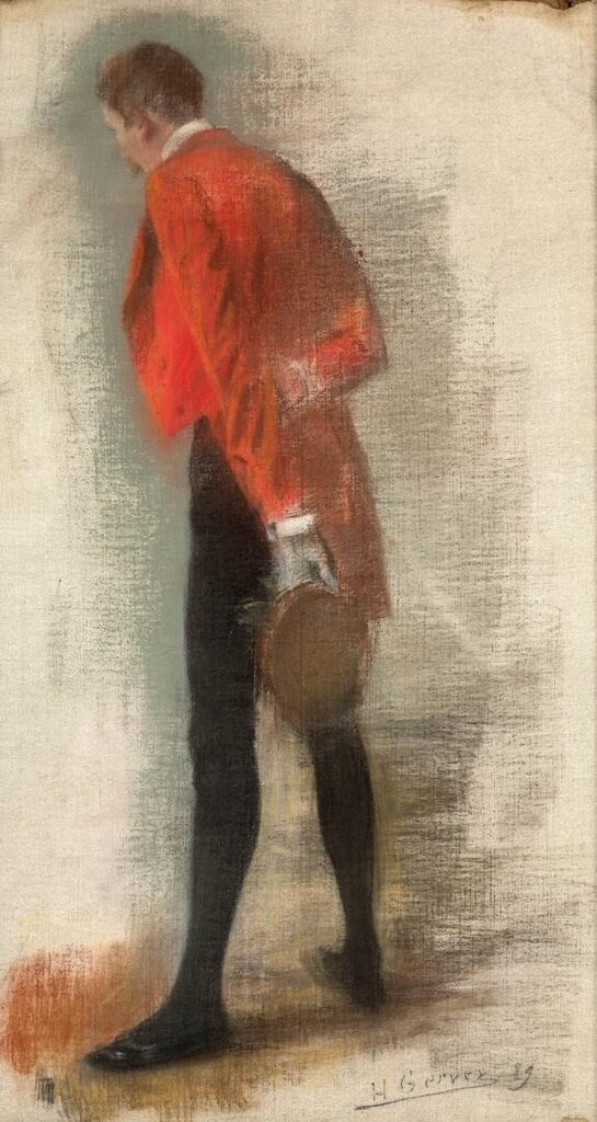 Study of a man from behind in a red jacket