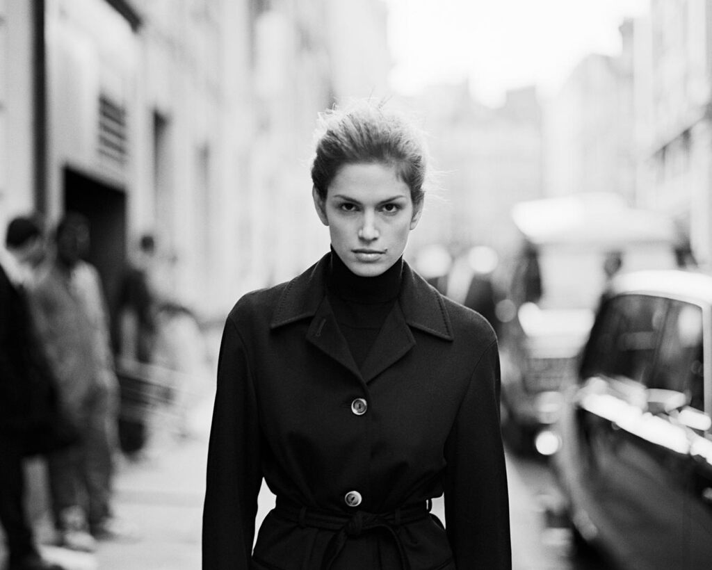 Cindy Crawford, Black Coat, Vogue Italia, 1996