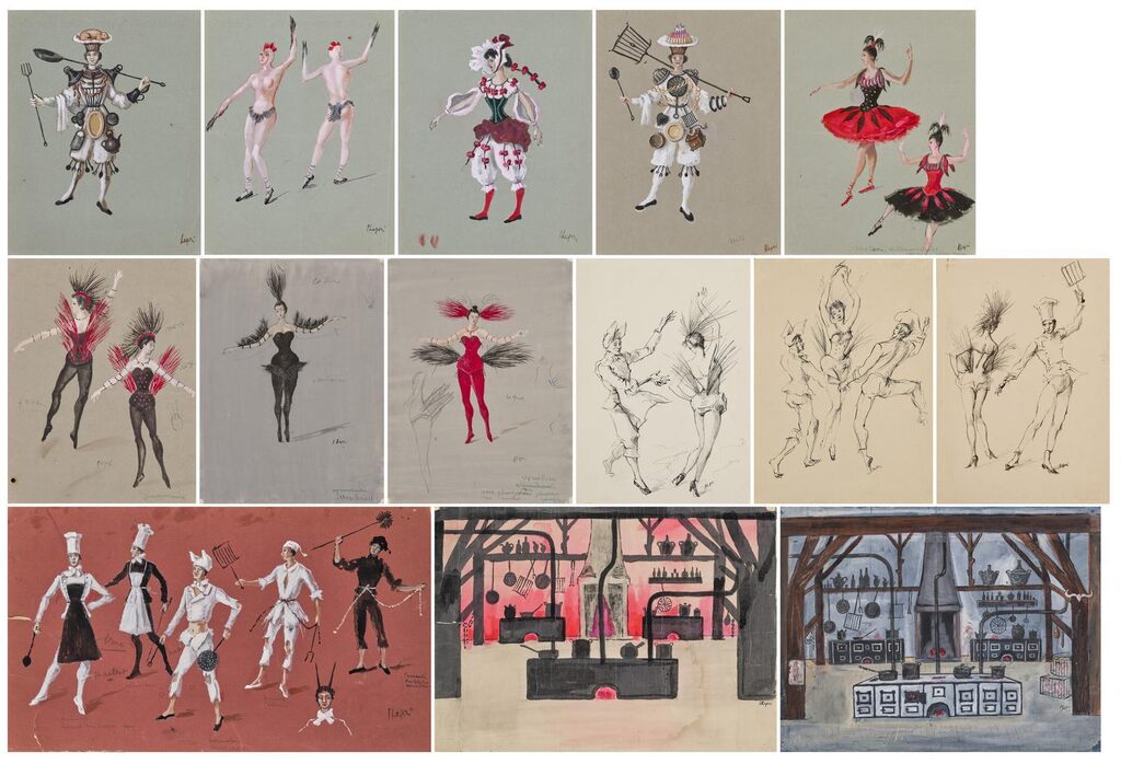 Maquettes De Costumes (I À Xii) Et De Décors (Xiii Et Xiv) Pour "L'œuf À La Coque"