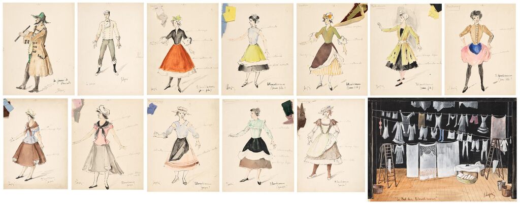Maquettes De Costumes (I À Xii) Et De Décor (Xiii) Pour ''le Bal Des Blanchisseuses''