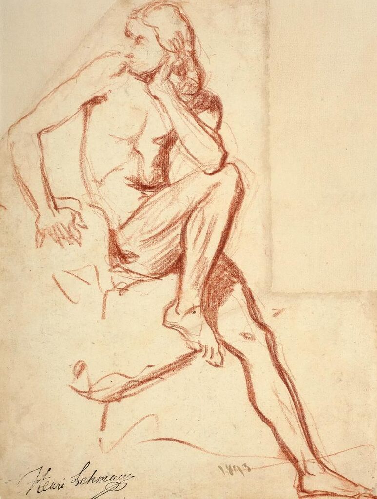 Study of a male nude seated on a rock