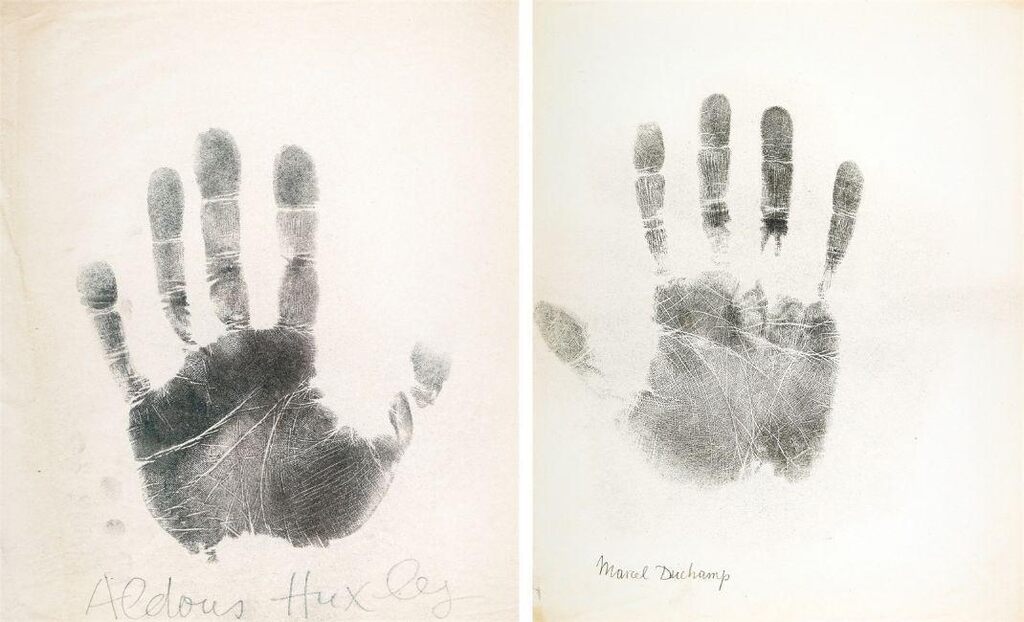 Hand prints of Aldous Huxley and Marcel Duchamp