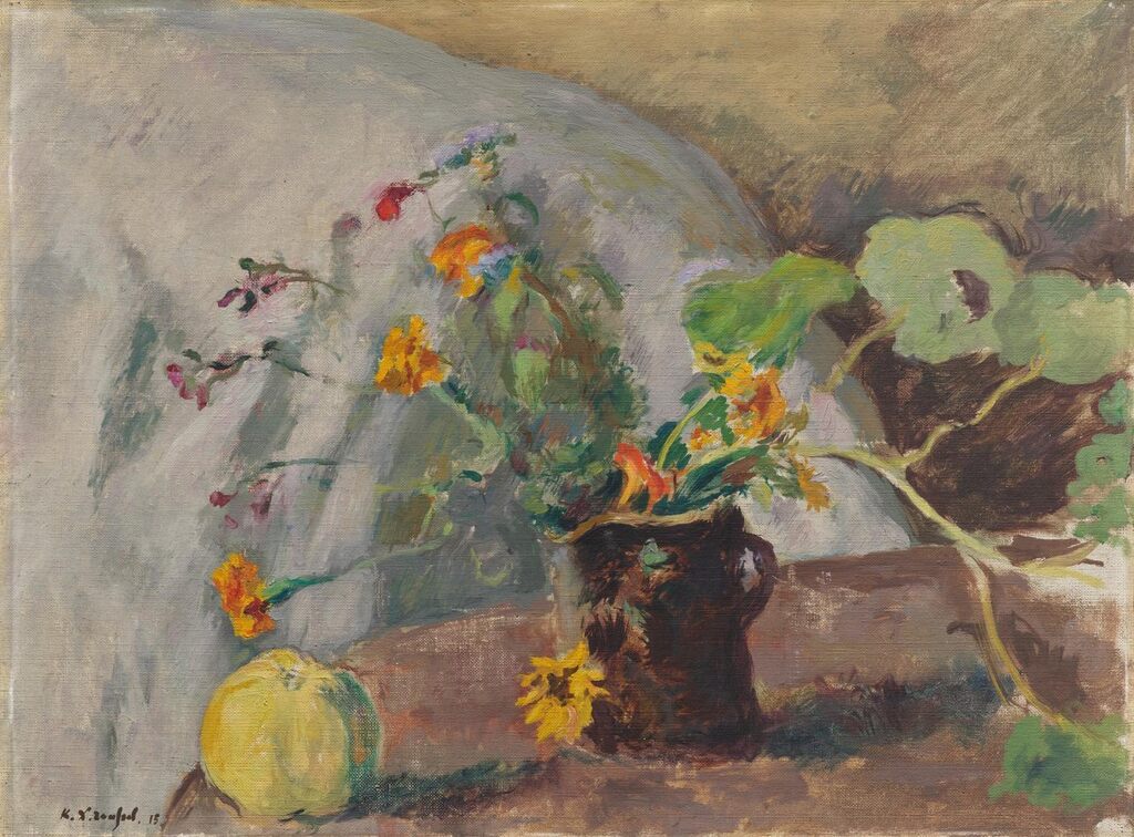 Pomme et bouquet de fleurs