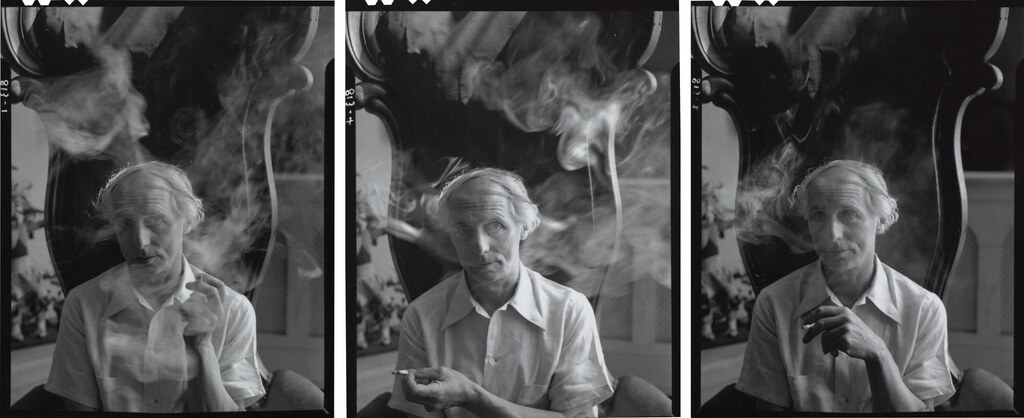 Close-up of Max Ernst, seated, Guggenheim Triplex, New York, 18 January 1942